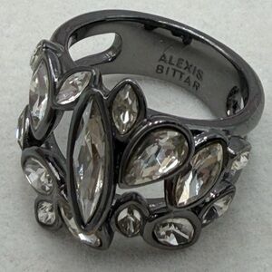 Alexis Bittar Gunmetal Ring with Clear Crystals